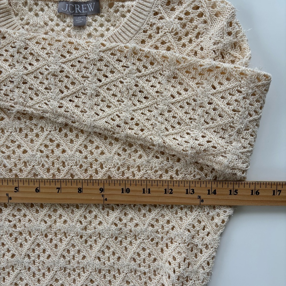 J.Crew Women's Cream Pointelle Crewneck Sweater with Fringe Size XS, NWOT - Picture 6 of 7